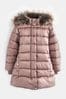 Toffee Pink Shower Resistant Faux Fur Trim Padded Coat (3-16yrs)
