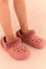 Pink Faux Fur Lined Faux Fur Lined Clog Slippers