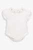 JoJo Maman Bébé White Flower & Duck Embroidered Collar Bodysuit