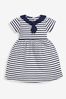 JoJo Maman Bébé White Navy Stripe Short Sleeve Sailor Jersey Dress