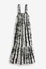 Black/White Tie Dye Cotton Maxi Shirred Dress, Regular