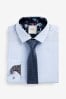 Weiß/Marineblau kariert - Slim Fit, einfache Manschetten - Single Cuff Shirt And Tie Pack, Slim Fit Single Cuff
