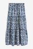 Blue Tiered 100% Cotton Maxi Skirt