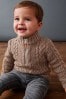Mink Brown Zip Neck Chunky Cable Jumper (3mths-7yrs)
