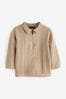Neutral Long Sleeve Zip Neck Textured Polo usb Shirt (3mths-7yrs)