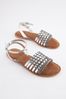 Silver Regular/Wide Fit Forever Comfort® Leather Woven Flat Sandals, Regular/Wide Fit