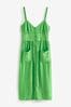Bright Green Strappy Linen Blend Midi Dress