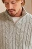 Grey Regular Cable Zip Neck Jumper With Wool