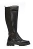 Moda In Pelle Long Quilt Front Black Boots With Buckle