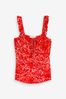 Red Sprig Tie Front Sleeveless Cami Top