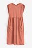 Pink Short Sleeve Utility Pocket Midi Dress