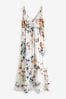 White Floral Halter Plunge Maxi Summer Dress
