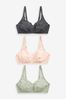 Sage Green/Pink/Navy Blue Total Support Non Pad Non Wire Full Cup Lace Bras 3 Pack