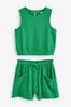 Green Crinkle Shorts and Vest Set (3-16yrs)