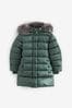 Green Shower Resistant Faux Fur Trim Padded Coat (3-16yrs)