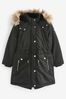 Black Shower Resistant Faux Fur Trim Parka (3-16yrs)