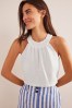 Boden White Smocked Halter Top