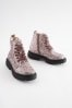 Pink Glitter Chunky Lace-Up Warm Lined Boots