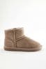Taupe Grey Short Warm Lined Water Repellent Suede Pull-On Boots, Short