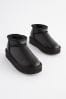 Black Flatform Mini Warm Lined Water Repellent Suede Pull-On Boots, Flatform Mini