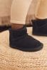 Black Suede Mini Faux Fur Lined Water Repellent Pull-On Suede Boots