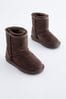 Chocolate Brown Short Suede Tall Faux Fur Lined Water Repellent Pull-On Suede Boots