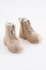Beige Warm Lined Lace-Up Boots