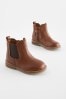 Tan Brown Leather Standard Fit (F) Scallop Chelsea Boots, Standard Fit (F)