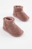 Dark Rose Pink Suede Mini Faux Fur Lined Water Repellent Pull-On Suede Boots
