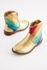 Little Bird by Jools Oliver Gold Older Rainbow Striped Metallic Western Boots, Older