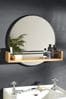 Natural Bronx Shelf Storage Round Wall Mirror