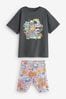 Charcoal Grey Bright Character Oversized T-Shirt and Cycle Shorts Set (3-16yrs)