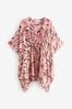 Pink Zebra Longline Tie Waist Kimono Cover-Up