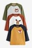Multi Colour Animal Long Sleeve Character T-Shirts 3 Pack (3mths-7yrs)