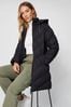 Threadbare Black Hooded Padded Mid Length Jacket