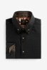 Black Contast Button Double Collar Textured Trimmed Shirt