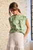 Green William Morris Print Crew Neck Linen Look Sub Jersey Cap Sleeve T-Shirt, Regular