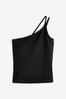 Black Double Strap Ribbed One Shoulder Top
