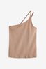 Neutral Double Strap Ribbed One Shoulder Top