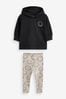 Black/Ecru Cream Smile Face Long Sleeve Hoodie And Leggings Set (3mths-7yrs)