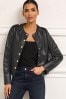 Black Collarless Faux Leather Jacket