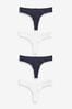 Navy Blue/White Thong Cotton Rich Knickers 4 Pack, Thong