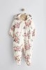 Cream Floral Corduroy Fleece Lined Baby All-In-One Pramsuit (0mths-2yrs)