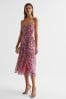Reiss Pink Pippa Floral Printed Midi Dress, Regular