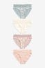 Pink/Green Paisley Floral Print High Leg 4 Pack Cotton & Lace Knickers, High Leg