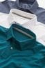 White Geo/Navy Blue Stripe/Teal Blue Regular Fit Jersey Polo Shirts 3 Pack, Regular Fit