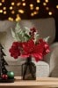 Red Artificial Floral In Smoked Glass Vase