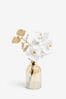 White/Gold Artificial Orchid In Gold Lustre Vase