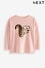 Pink/Gold Long Sleeve Sequin Heart T-Shirt (3-16yrs)