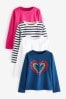 Pink/Marineblau - Langärmelige Pailletten-Shirts in Regenbogenfarben, 4er-Pack (3-16yrs)